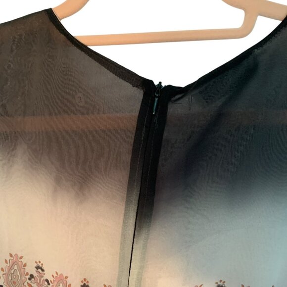 Black Coral Italian Chiffon Paisley Floral Lace Sleeve Dress Size 38 Small NWT - Picture 7 of 14